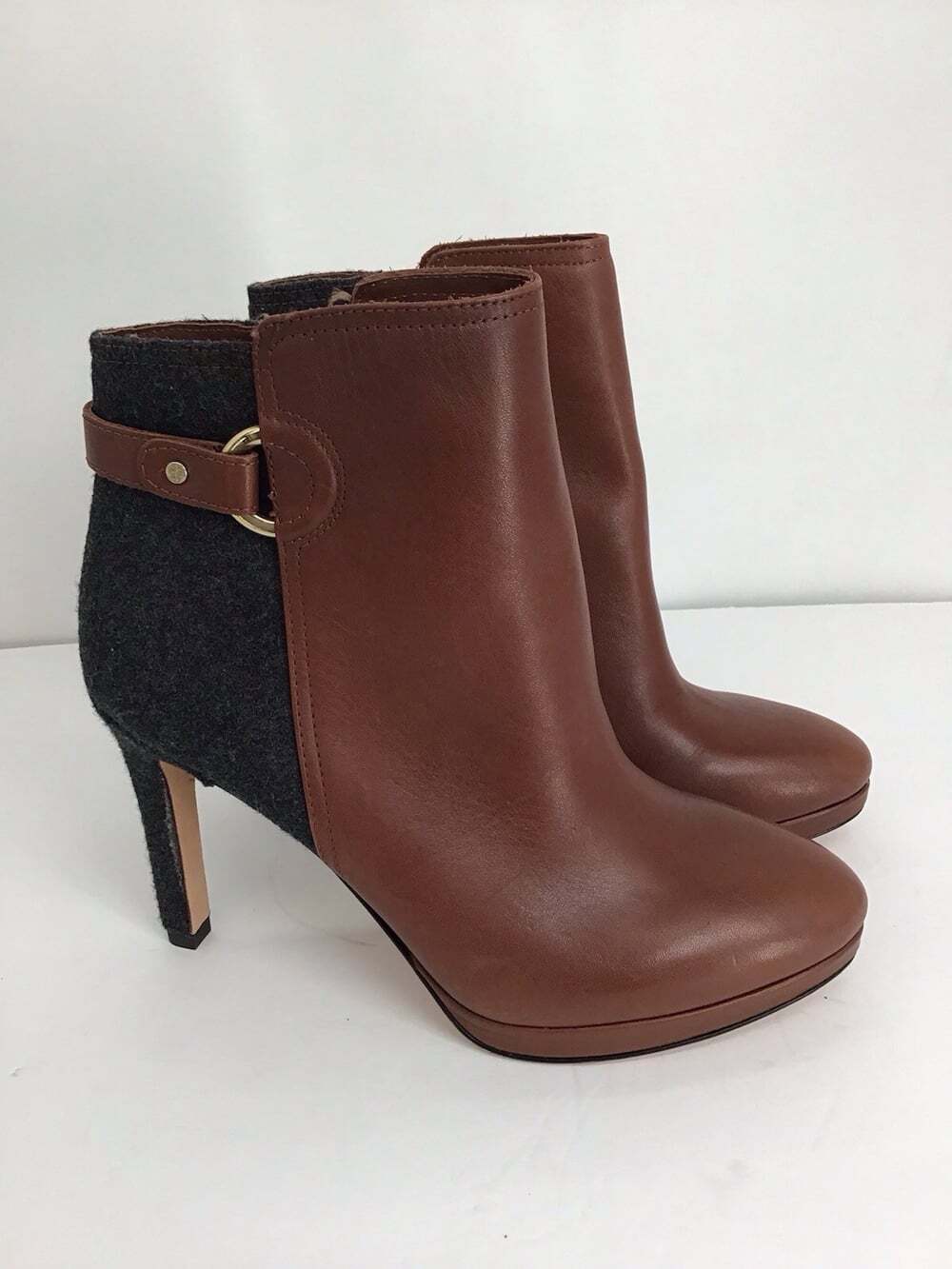 Antonio Melani NWOT Knight Lee Leather/Wool Heeled Ankle Boots Brown/Gray Sz 7.5